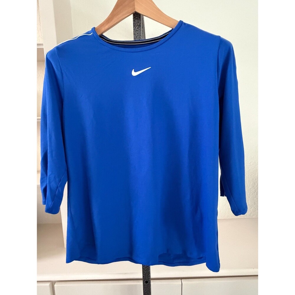 Nike Dri-Fit Athletic Jersey Knit Tee Shirt Womens XL Blue 3/4 Sleeve Training